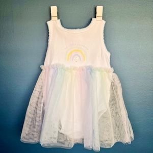 Baby girl’s white and rainbow dress, size 3-6 months